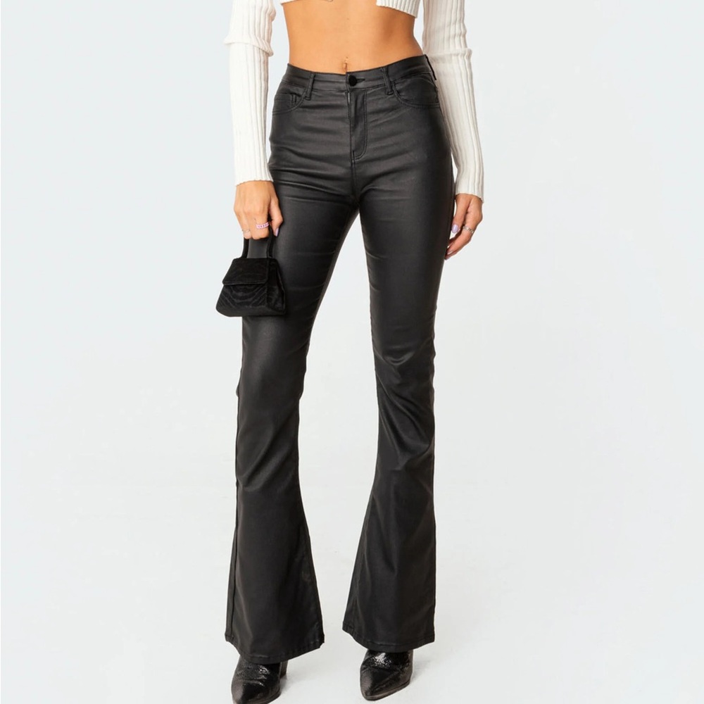 Edikted Luna Faux Leather Flare Jeans Pants Size Medium